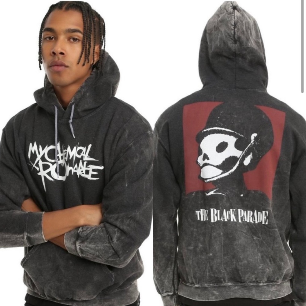 My Chemical Romance The Black Parade Gray Acid Wash Hoodie Sweatshirt Sz Small